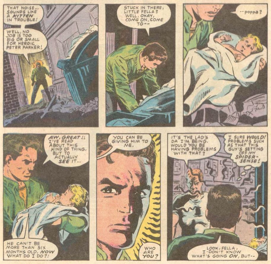 Peter Parker encuentra un bebé en la basura