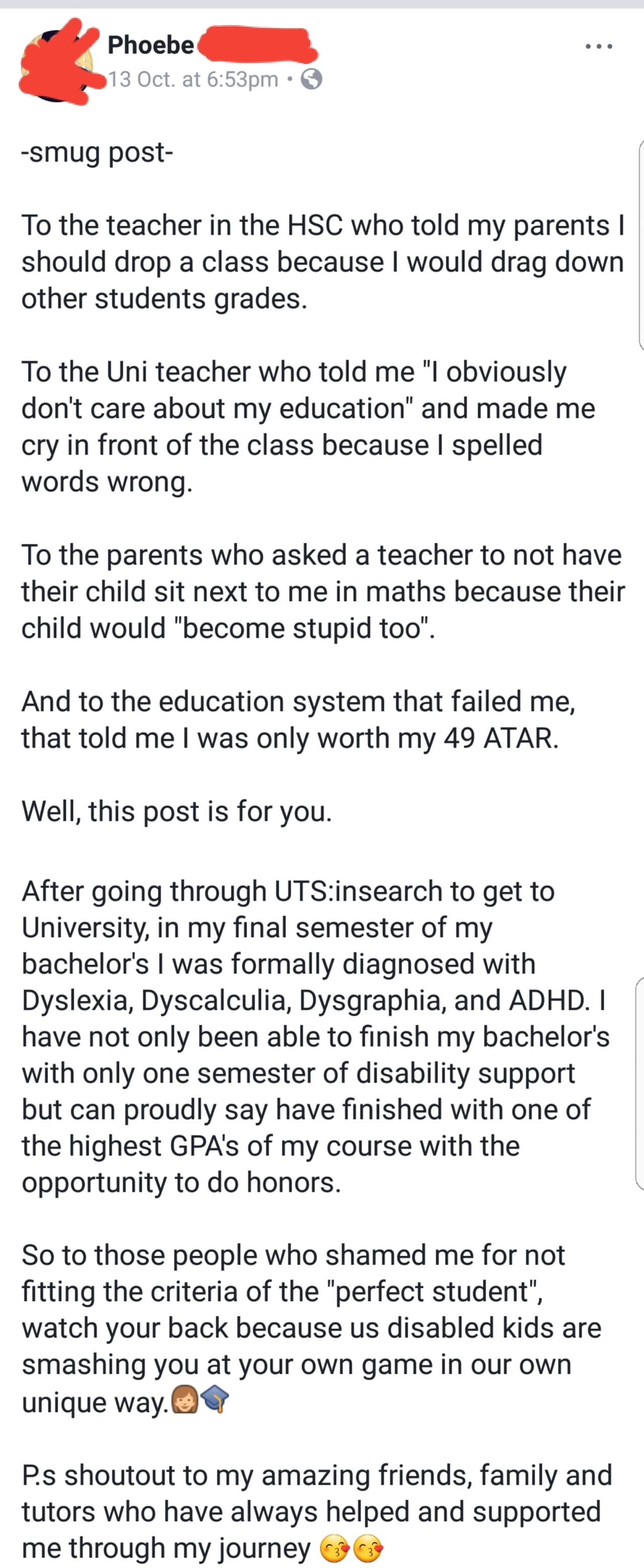 Le dijeron "estúpida" por tener dislexia, este es el mensaje que les envió tras graduarse