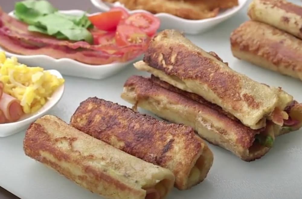 Tostadas francesas enrolladas y rellenas: con Nutella, jamón y queso, pollo o bacon