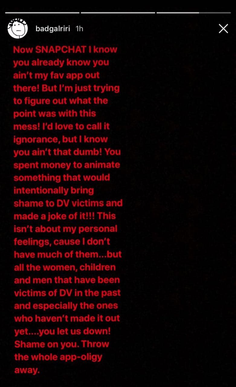 Rihanna le respondió ÉPICAMENTE a Snapchat por burlarse de la golpiza que le dio Chris Brown