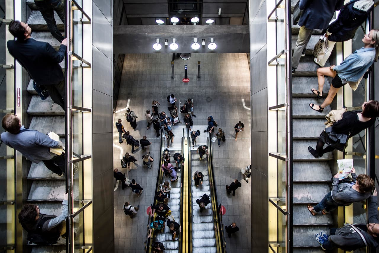 COPENHAGEN, DENMARK - JUNE 20: (EDITORIAL USE ONLY) In this handout image provided by Red Bull, commuters take escalators out of the Copenhagen Metro during the second stop of the Red Bull Cliff Diving World Series on June 20, 2013 at Copenhagen, Denmark. (Photo by Dean Treml/Red Bull via Getty Images)
