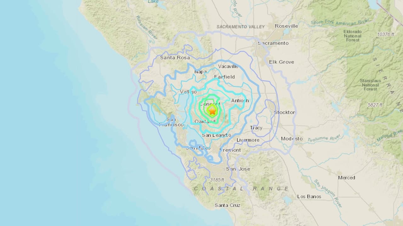 Un mapa del Servicio Geológico de los Estados Unidos muestra el alcance de la onda sísmica tras al temblor de magnitud 4.5.