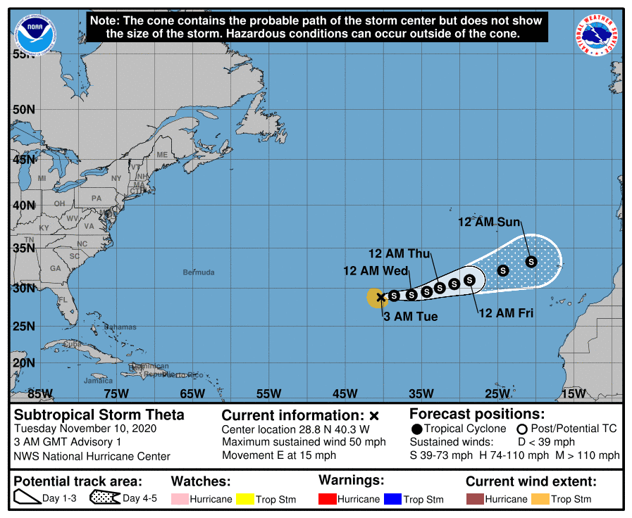 Se forma Theta, la tormenta número 29, rompiendo el récord de la temporada con más huracanes del Atlántico