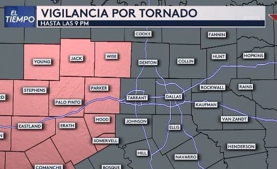 Aumenta el peligro por Tormentas Severas para partes del norte de Texas