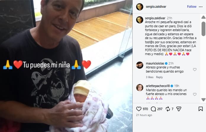 Sergio Zaldívar compartió que su bebé está delicada de salud.