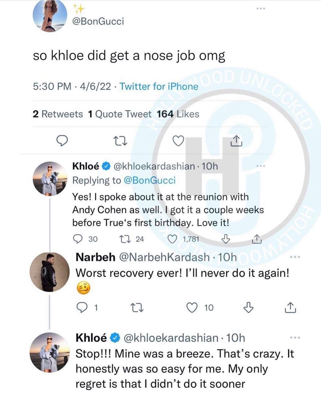 El pasado mes de abril volvió a hablar del tema, de acuerdo a una publicación de su cirujano en su feed de Instagram. Khloé explicó que la operación se la realizó "semanas después del primer cumpleaños de True", quien hace unos meses cumplió 4 años.