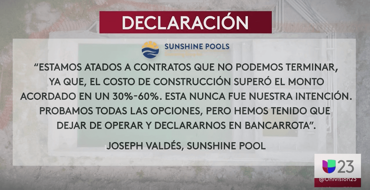 Joseph Valdés, propietario de la compañía, expresó en un comunicado que están “atados a contratos que no podemos terminar, ya que, el costo de construcción superó el monto acordado en un 30%-60%"