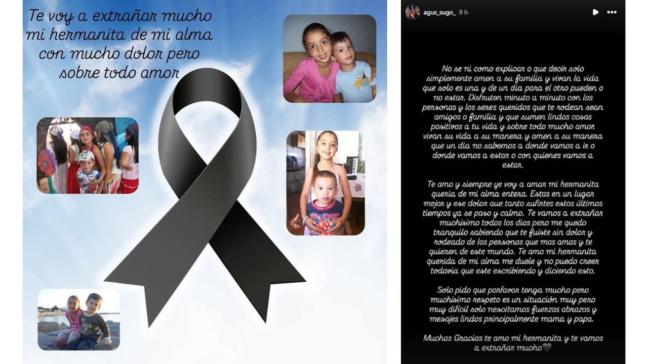 Agustín, hijo de Lucas Sugo, se despidió de su hermana Florencia tras su muerte.