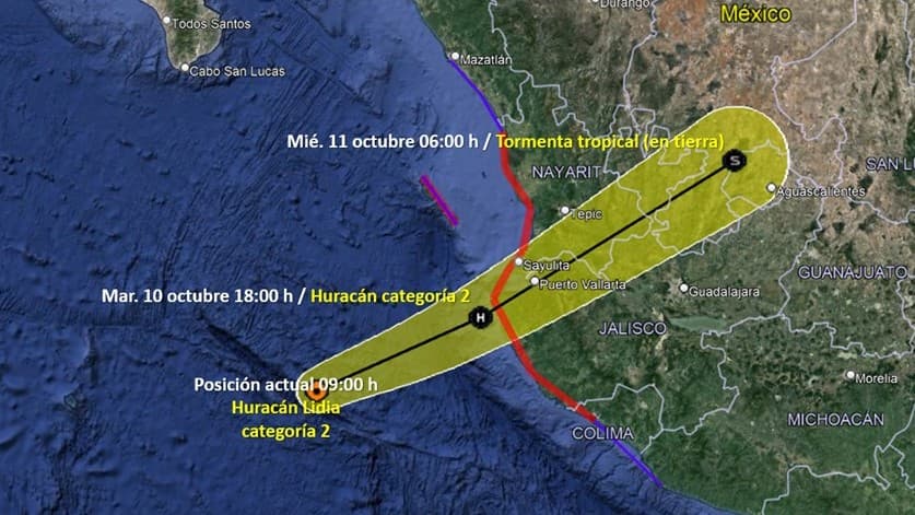 Lidia se degrada a huracán categoría 2 tras tocar tierra en México: alertan por fuertes vientos
