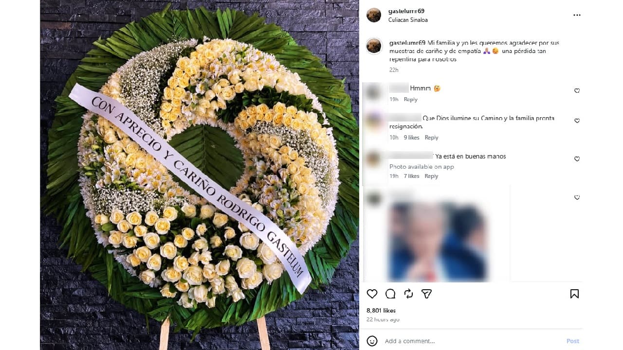 Rodrigo Gastélum agradeció las muestras de apoyo a la familia tras la muerte de su primo César Gastélum.