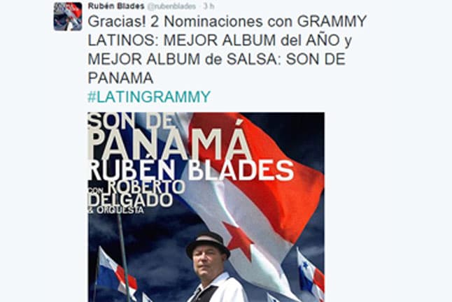 Rubén Blades de inmediato plasmó su felicidad en sus redes sociales.