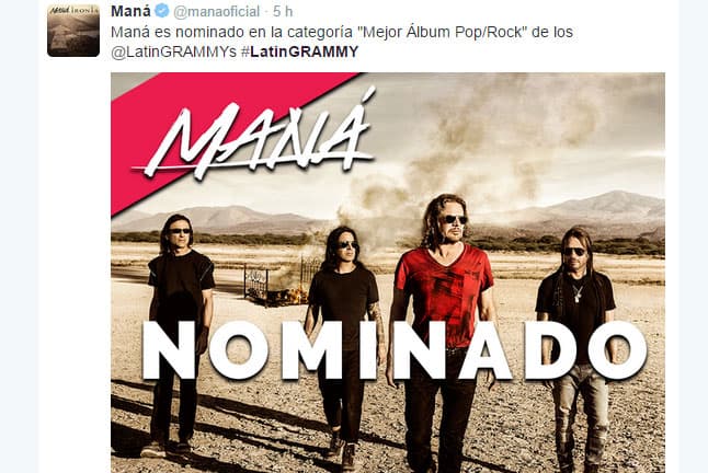 La banda de rock Maná está feliz por su nominación gracias a su nuevo disco.