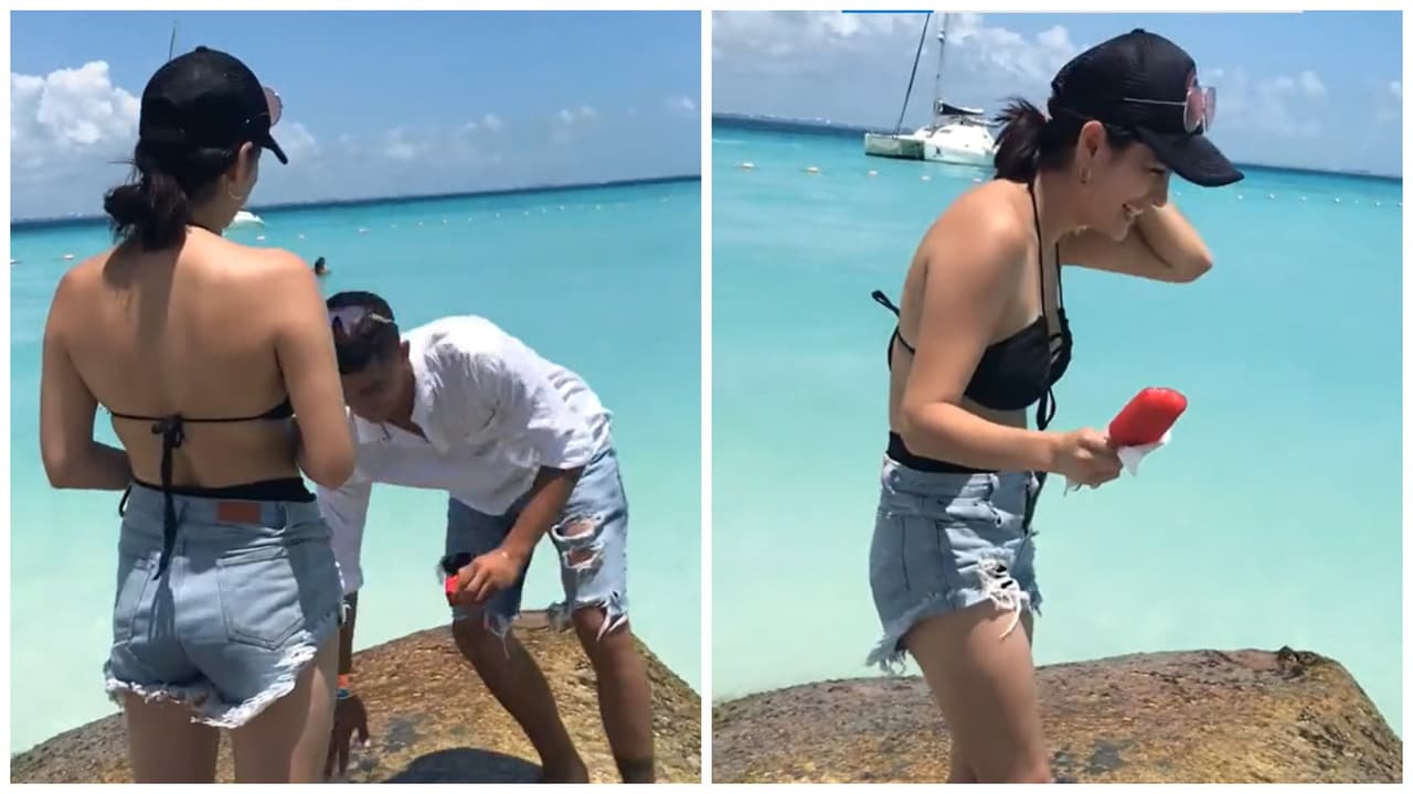 Hombre pide matrimonio a su novia en la playa pero todo sale mal: video causa risas en TikTok