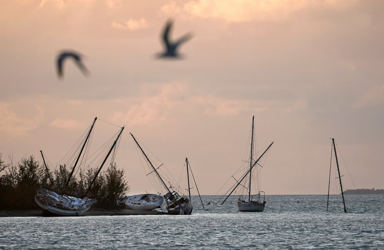Damaged sail boats are shown in the aftermath of Hurricane Irma, Monday, Sept. 11, 2017, in the Florida Keys. (Matt McClain/The Washington Post via AP, Pool)