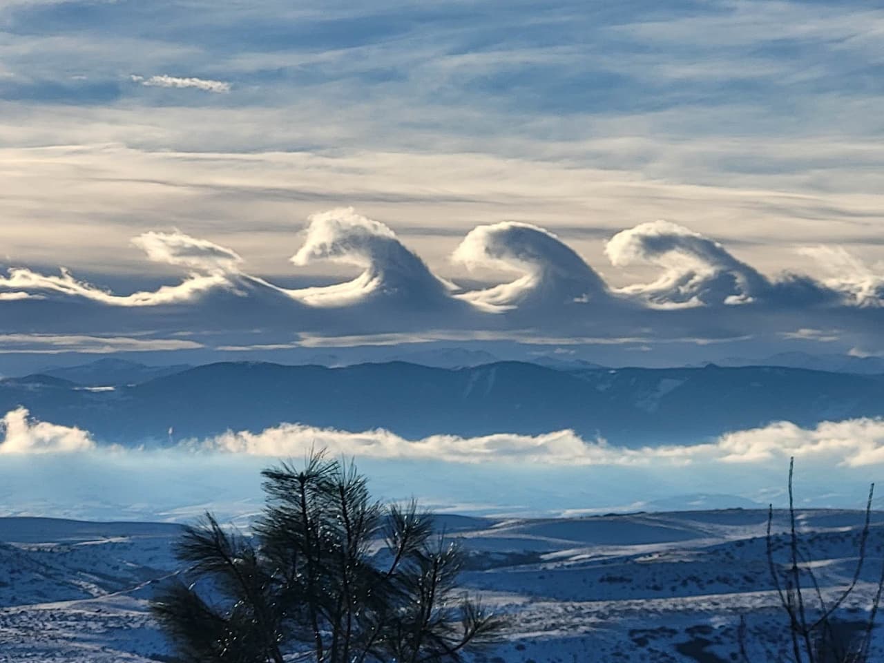 A este espectacular fenómeno se le conoce también como
<b>nubes <i>fluctus.</i></b> Matt Taylor, meteorólogo de BBC, dijo que estas imágenes son uno de los ejemplos más impresionantes y épicos de nubes de Kelvin-Helmholtz que jamás haya visto.
