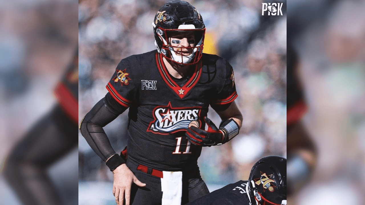 <b>Carson Wentz</b>
<br>El QB de Philadelphia Eagles se notaría muy serio y sobrio con la indumentaria al equipo de Philadelphia 76ers.