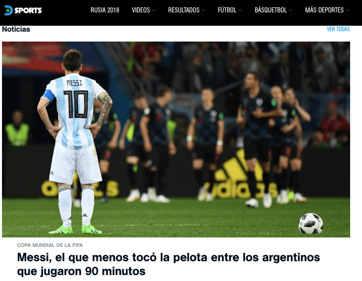Directv Sports: Resaltan que Messi fue el jugador con menos toques en el partido durante los 90 minutos.