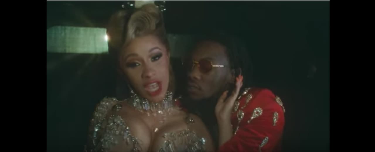 Rapper Cardi B and her fiancé Offset appear together in the music video for Cardi B's hit song, 'Bartier Cardi.'