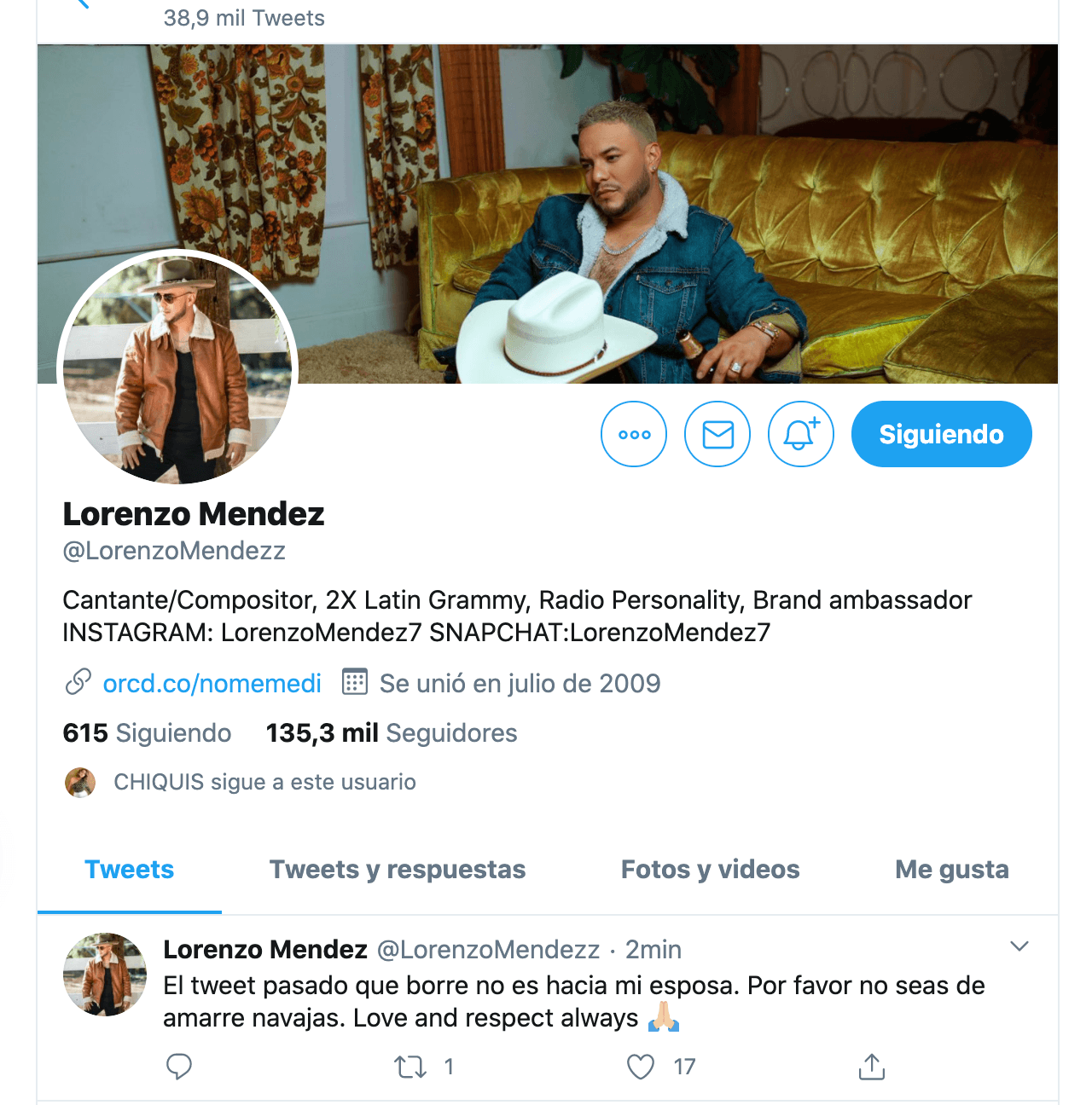 El texto pudo ser malentendido por muchos, por lo que explicó que no llevaba dedicatoria para "su esposa".