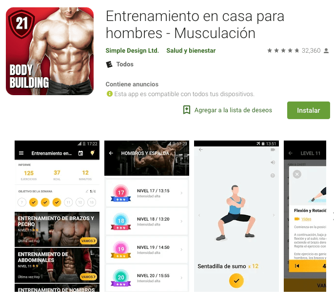 <b>Entrenamiento en casa para hombres – Musculación app.</b>