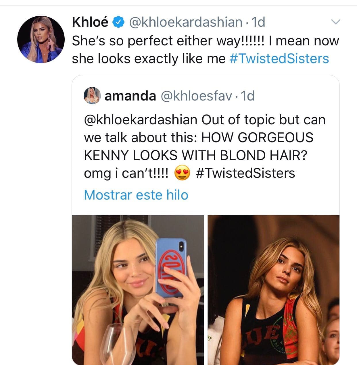 <b><a href="https://www.univision.com/famosos/tristan-intenta-regresar-con-khloe-y-hasta-le-compro-un-porsche-como-el-que-a-rod-le-regalo-a-jlo-fotos">La expareja de Tristan Thompson</a></b> no dudó en responder: "¡Ella es perfecta de cualquier manera!. Quiero decir,
<b>ahora se ve exactamente como yo</b>", escribió Khloé en alusión a que ahora ambas son rubias.