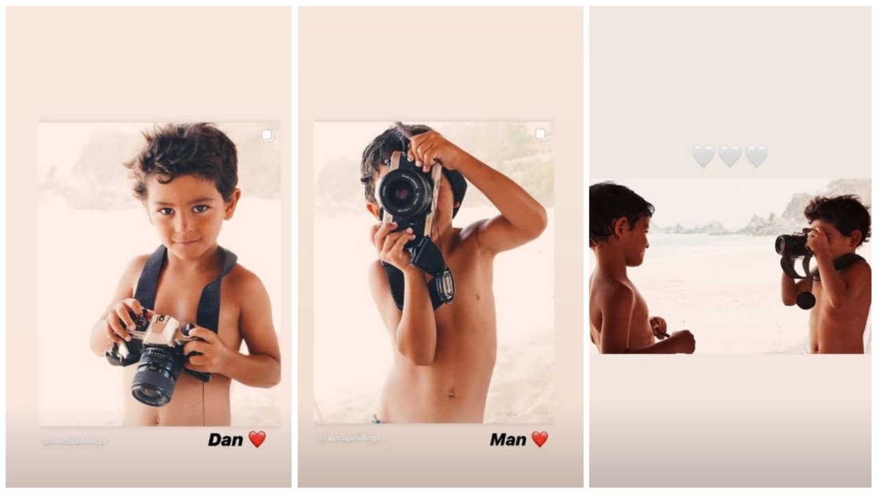 Al igual que ella, al parecer, a los niños también les gusta la fotografía, y como muestra publicó estas imágenes donde se les ve jugando con una cámara.
<br>