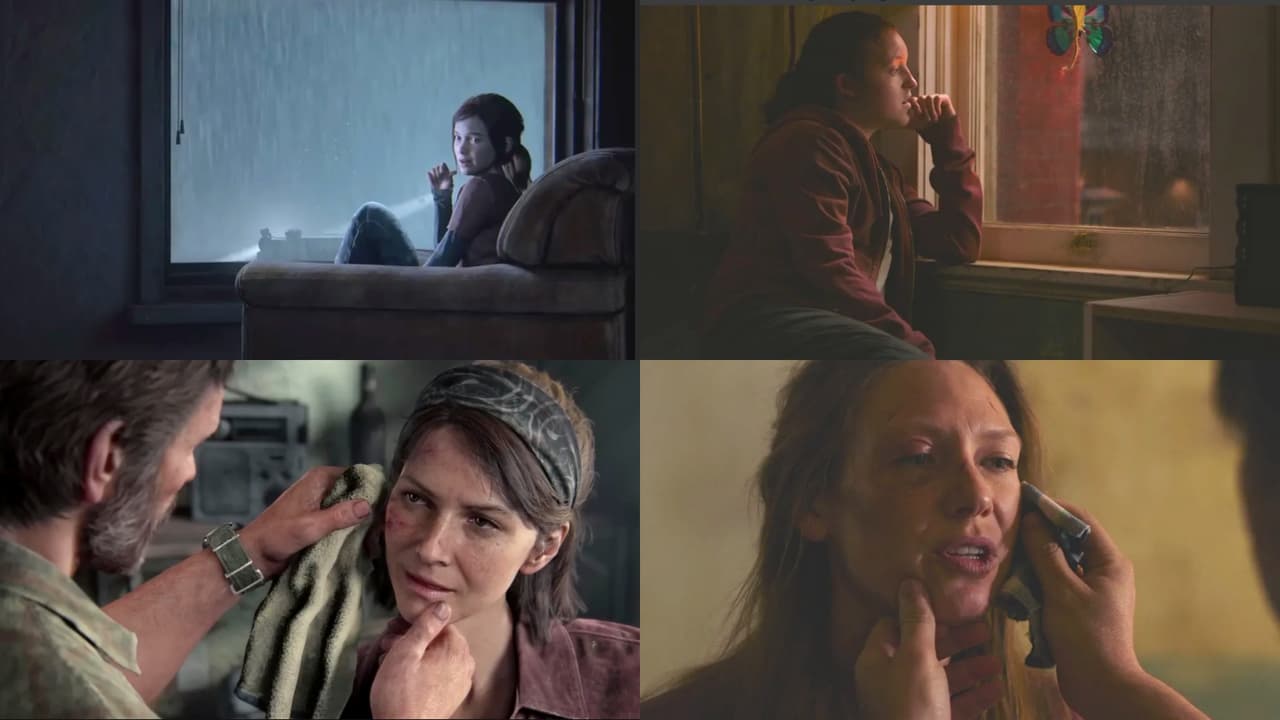 Ellie, Joel y Tess en el primer episodio de 'The Last of Us' y en el videojuego.