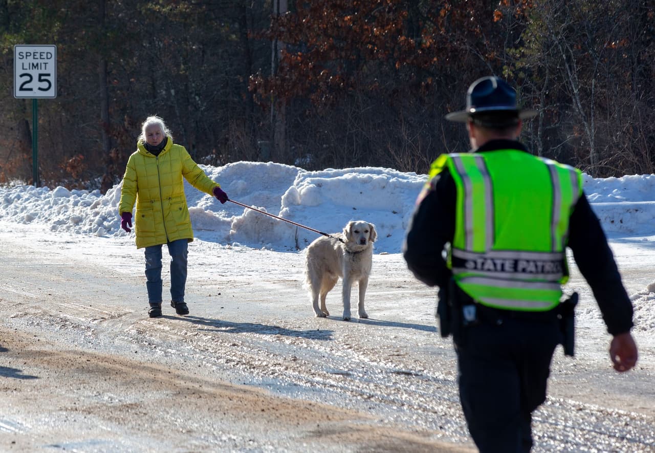 Jeanne Nutter comes to speak to the press on January 11, 2019 in Gordon, Wisconsin. Nutter, walking her dog near the cabin she owns with her husband Forrest on January 10, encountered missing teenager Jayme Closs coming out of nearby woods. - A 13-year-old American girl, missing for almost three months after her parents were shot dead at their home in the US Midwest, has been found alive with her hair matted and wearing oversized shoes. "Jayme Closs was located alive," the sheriff's office in Douglas County, Wisconsin, said in a statement late Thursday. It said she was located near the town of Gordon, close to Lake Superior and approximately 75 miles (120 kilometers) north of her home in rural Barron, Wisconsin. (Photo by Kerem Yucel / AFP) (Photo credit should read KEREM YUCEL/AFP/Getty Images)