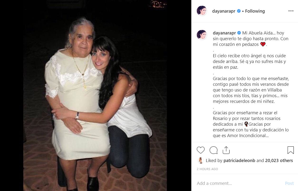 La modelo y actriz puertorriqueña informó este miércoles en Instagram sobre la muerte de su abuela.
<br>