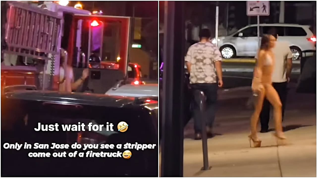 Video viral muestra a supuesta ‘stripper’ en bikini bajando de un camión de bomberos