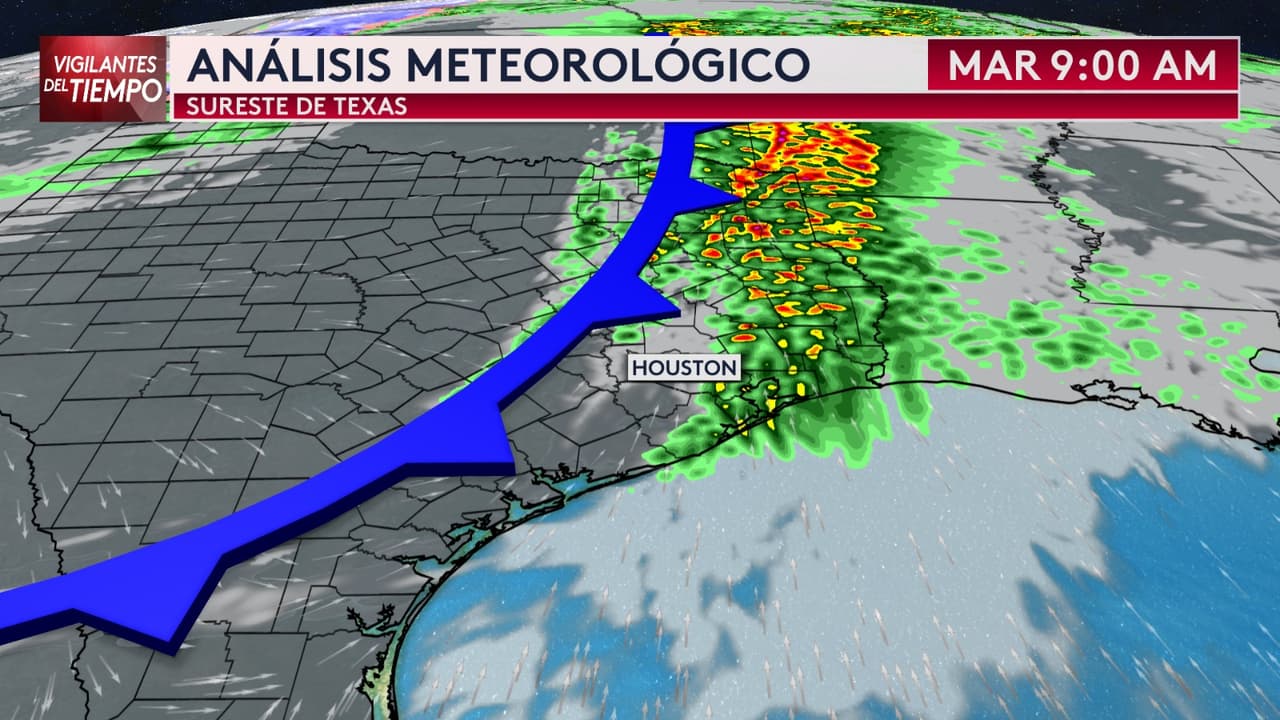 Detalles de la tormenta y el mal tiempo:
<br>
<br>
<b>- Tiempo esperado: Chubascos y tormentas eléctricas a lo largo y por delante del frente frío.</b>
<br>
<br>- Nivel de riesgo: marginal (nivel 1 de 5) a ligero (nivel 2 de 5) para tiempo severo.
<br>
<br>- Principales zonas de riesgo: Mayor riesgo severo en los condados de
<b>Chambers, Liberty, San Jacinto, Polk, Trinity y Houston.</b>
<br>
<br>- En el condado de Harris es más probable que veamos la formación inicial de la tormenta, con un riesgo menor pero aún presente de tiempo severo.