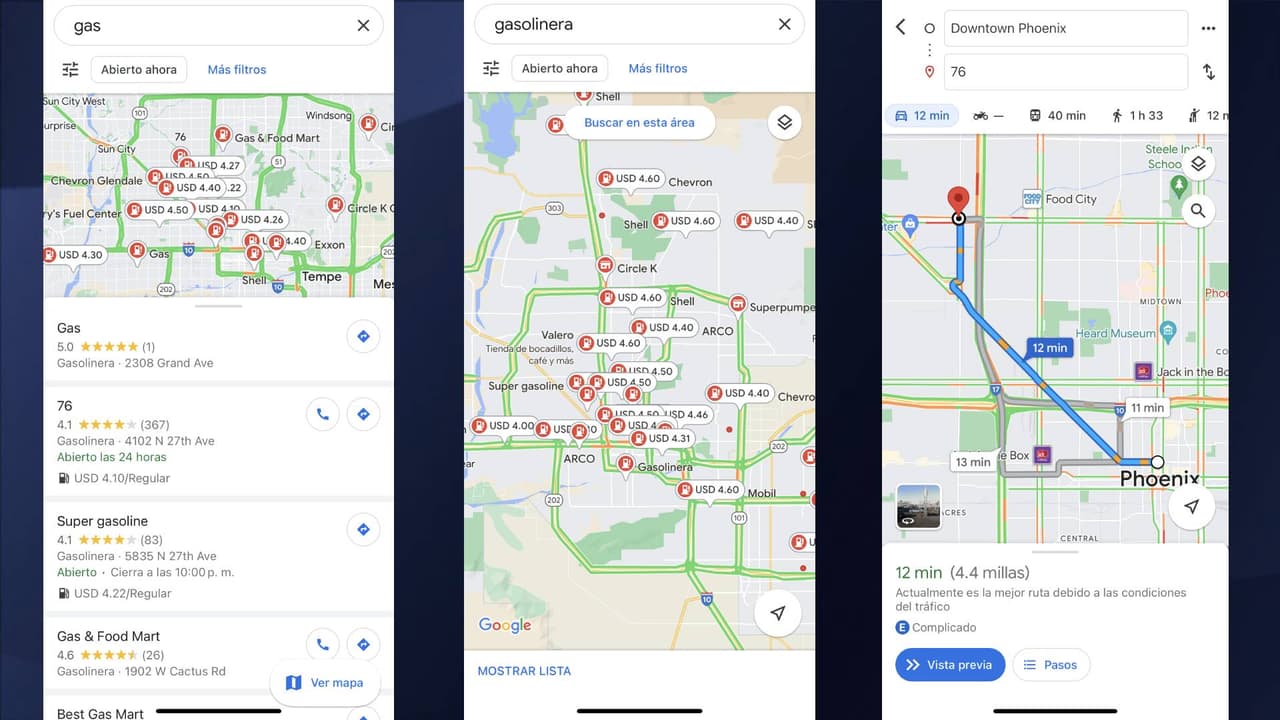 <b>Google Maps</b>
<br>Una de las maneras más sencillas de localizar la estación de servicio con el precio de gasolina más bajo es a través de Google Maps. Lo único que tienes que hacer es abrir la aplicación y escribir en el buscador la palabra “gas” o “gasolinera” y te aparecerán las que existen a tu alrededor.
<br>
<br>Podrás navegar por el mapa y elegir la que más te convenga; una vez seleccionada, sólo deberás hacer clic en la parte inferior donde dice “cómo llegar” y te trazará la ruta más rápida hacia la estación.