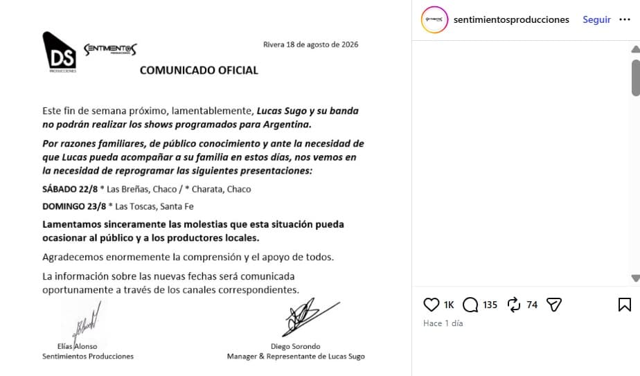 Florencia, hija del cantante Lucas Sugo, murió a los 23 años.