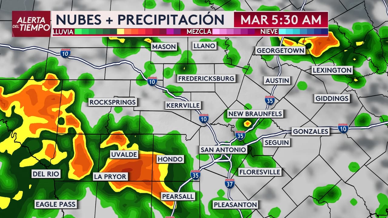 El pronóstico indica que las tormentas más intensas se concentrarán al
<b>oeste de San Antonio y Austin</b>, además de áreas cercanas a la frontera y el
<b>Hill Country</b>, donde los meteorólogos advierten que las condiciones podrían favorecer una rápida acumulación de agua.