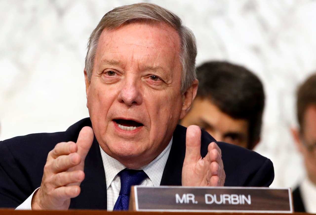 Sen. Dick Durbin, D-Ill., questions President Donald Trump's Supreme Court nominee Brett Kavanaugh during the third day of Kavanaugh's Senate Judiciary Committee confirmation hearing, Thursday, Sept. 6, 2018, on Capitol Hill in Washington, to replace retired Justice Anthony Kennedy. (AP Photo/Jacquelyn Martin)