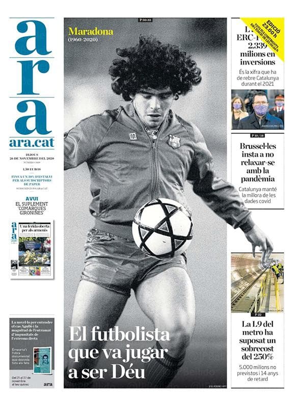 Así reaccionó la prensa mundial al fallecimiento de Maradona | El deceso de la leyenda argentina ocupó las portadas de los principales diarios alrededor del mundo.