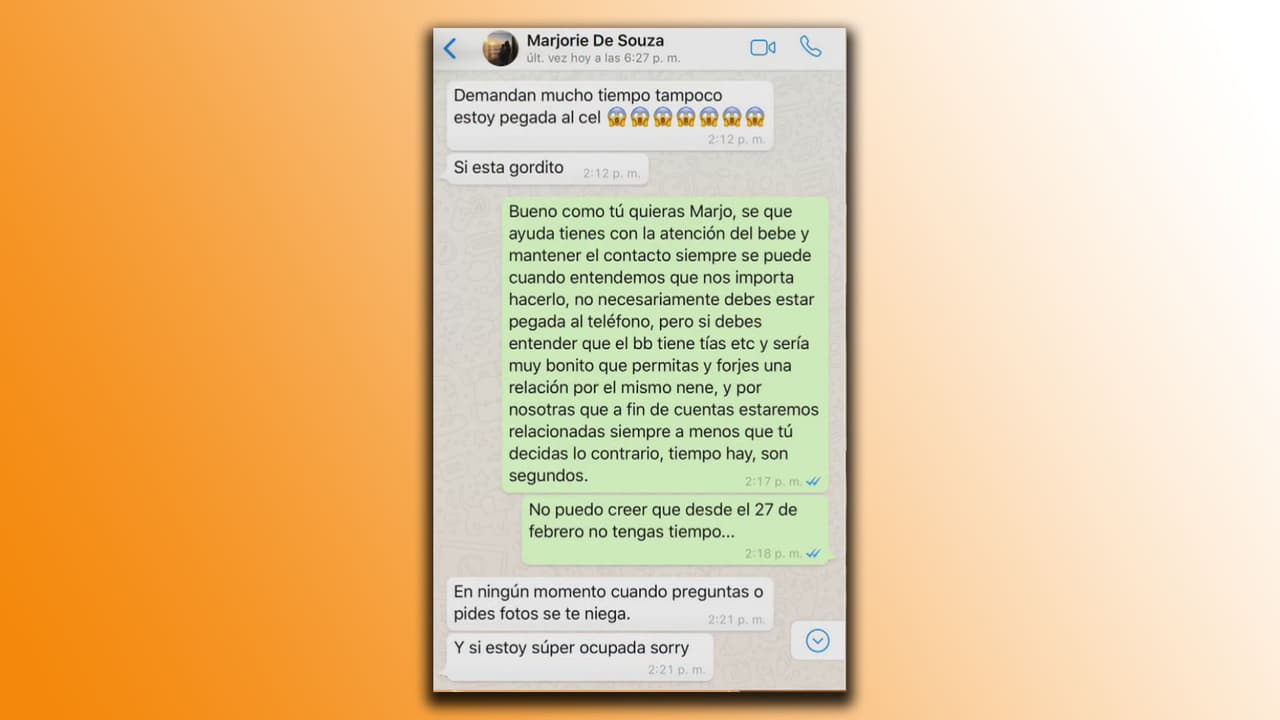 La hermana del actor leyó ante las cámaras esta conversación que dijo comenzó en el mes de febrero y que Marjorie respondió hasta el mes de marzo, asegurando no tenía tiempo.