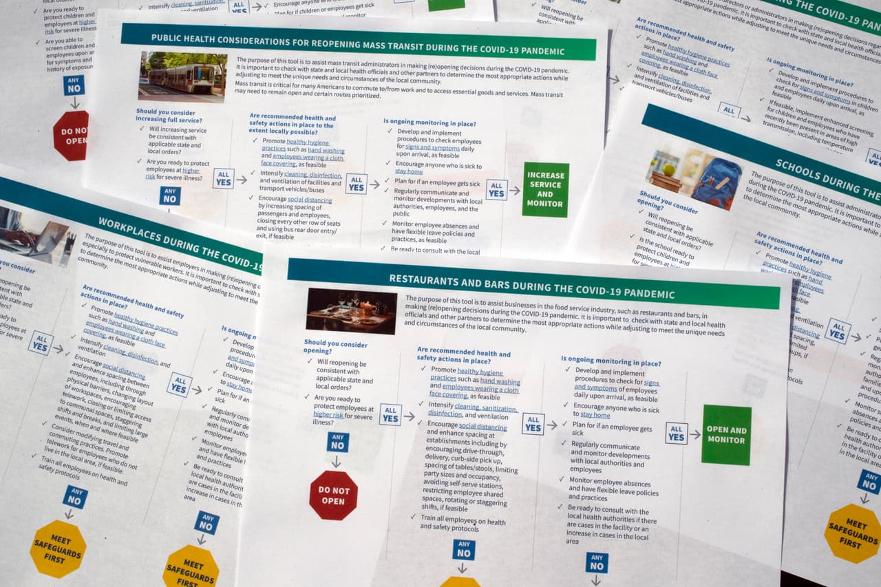 Los Centros para el Control y la Prevención de Enfermedades publicaron un conjunto de seis documentos de "herramienta de decisión" para la reapertura en los estados.