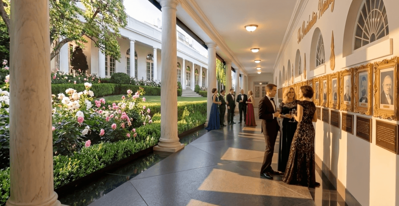 También una réplica del jardín de Rosas de la Casa Blanca, que Trump ordenó renovar.
<br>