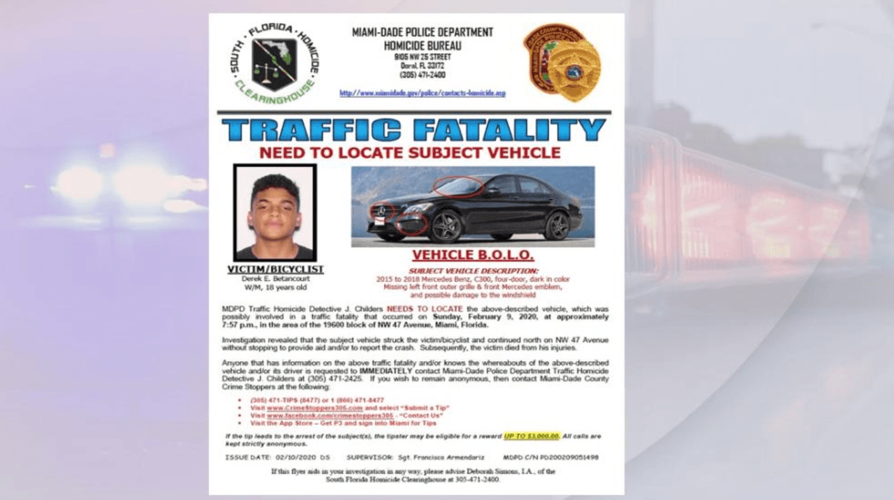 Muere joven ciclista atropellado por chofer que se dio a la fuga en Miami-Dade