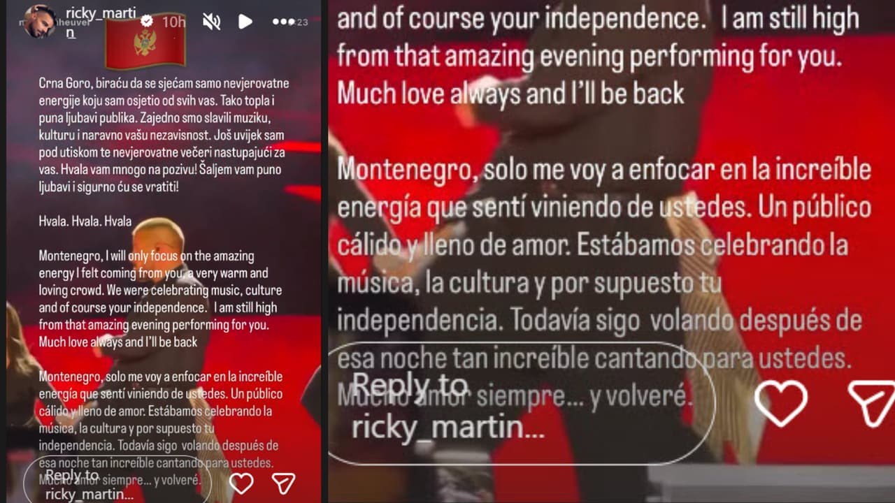 Este es el mensaje que Ricky Martin envió al público de Montenegro luego del presunto ataque que sufrió en ese país cuando una persona arrojó gas lacrimógeno hacia el escenario donde él daba un concierto.