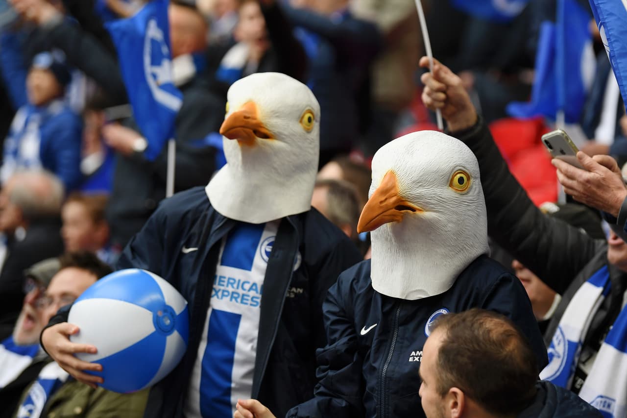 Mientras que algunos del Brighton aparecían con curiosos atuendos de gaviotas, como son conocidos en el fútbol local; The Seagulls.