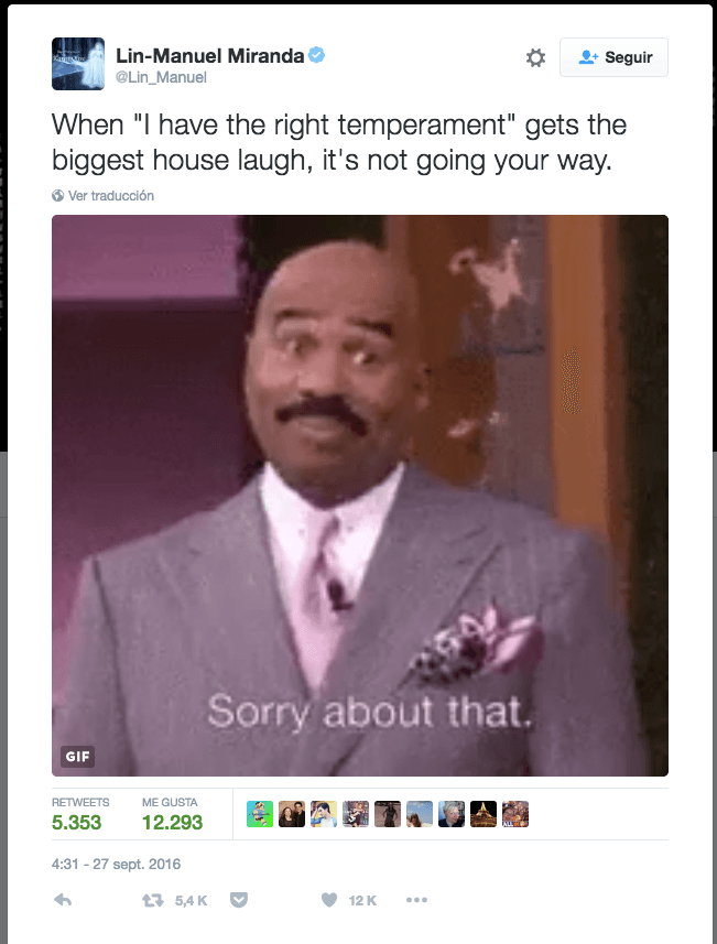 "Cuando lo de "tengo el temperamento necesario" se lleva la carcajada de la noche, es que no te está funcionando".