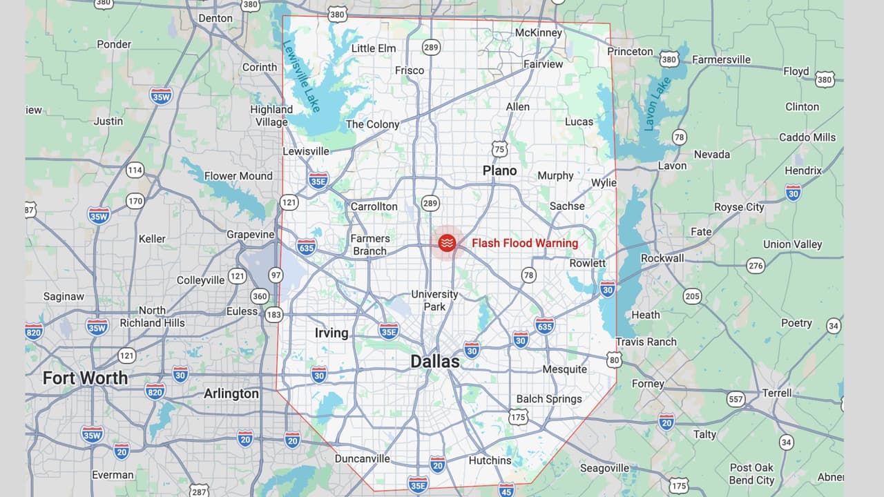 Una advertencia por inundación repentina se activa para varios condados del área de Dallas