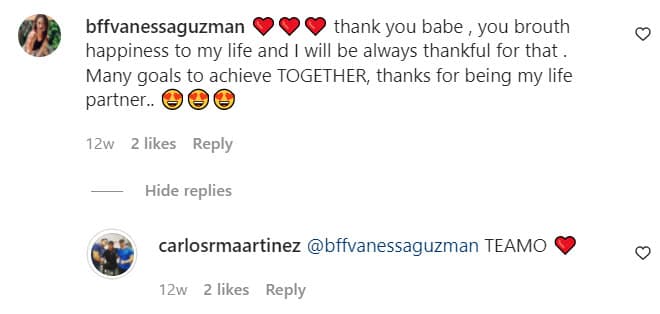 La actriz respondió el detalle: "Gracias bebé, traes felicidad a mi vida y siempre te estaré agradecida por eso. Muchas metas por lograr juntos, gracias por ser
<b> mi compañero de vida</b>".
<br>