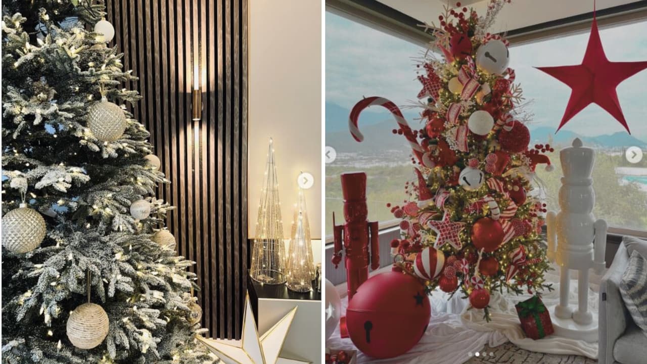 Árbol de Navidad con adornos gigantes