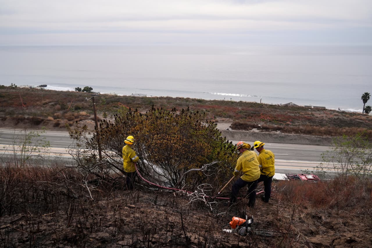 Bomberos se hacen cargo de los destrozos que el incendio Franklin dejó, como
<b>árboles caídos bloqueando carreteras.</b>