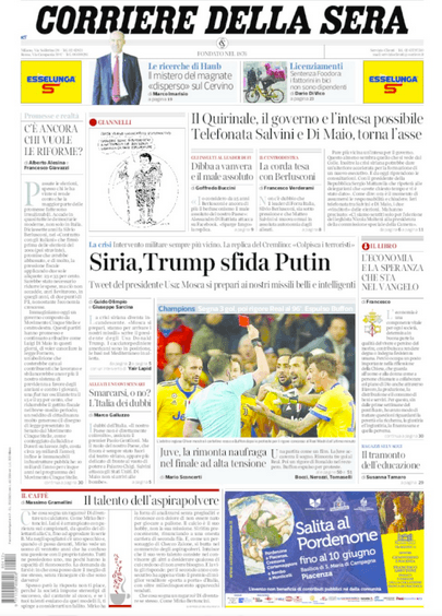 <b>Corriere della Sera de Milán en Italia (impreso):</b> "Juve, la remontada naufraga en un final de alta tensión".