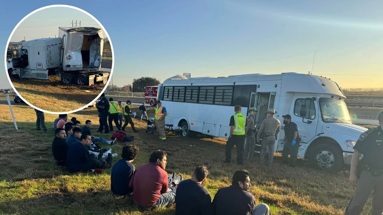 Choca autobús que transportaba a 19 inmigrantes detenidos en el Condado Victoria; hay 9 heridos