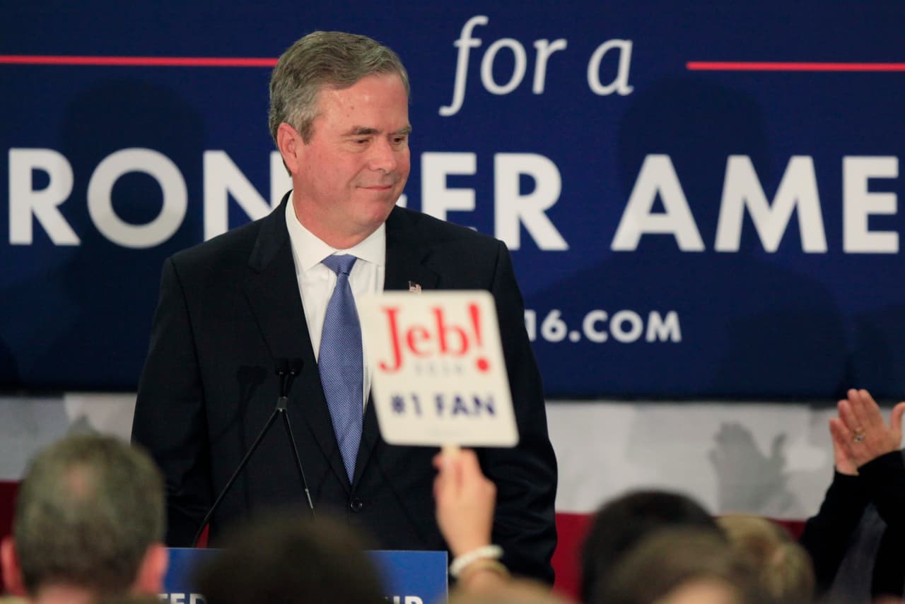 <b>Claudica Bush. </b>El menor de los políticos del clan y exgobernador de Florida, Jeb Bush,
<a href="http://www.univision.com/noticias/primarias-carolina-del-sur/jeb-bush-abandona-la-carrera-presidencial">renuncia a sus aspiraciones presidenciales. </a>Desde entonces la poderosa familia republicana de Texas está en contra de Donald Trump. 21 de febrero de 2016.